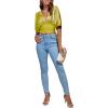 imageLYANER Womens Satin Deep V Neck Ruched Blouse Shirred Back Batwing Short Sleeve Crop TopKiwi