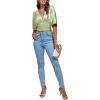 imageLYANER Womens Satin Deep V Neck Ruched Blouse Shirred Back Batwing Short Sleeve Crop TopLight Green