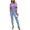 imageLYANER Womens Satin Deep V Neck Ruched Blouse Shirred Back Batwing Short Sleeve Crop TopLight Purple
