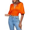 imageLYANER Womens Satin Deep V Neck Ruched Blouse Shirred Back Batwing Short Sleeve Crop TopOrange