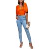 imageLYANER Womens Satin Deep V Neck Ruched Blouse Shirred Back Batwing Short Sleeve Crop TopOrange