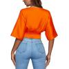 imageLYANER Womens Satin Deep V Neck Ruched Blouse Shirred Back Batwing Short Sleeve Crop TopOrange