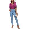 imageLYANER Womens Satin Deep V Neck Ruched Blouse Shirred Back Batwing Short Sleeve Crop TopPurplish Red