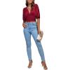 imageLYANER Womens Satin Deep V Neck Ruched Blouse Shirred Back Batwing Short Sleeve Crop TopRed