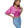 imageLYANER Womens Satin Deep V Neck Ruched Blouse Shirred Back Batwing Short Sleeve Crop TopRose