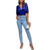 imageLYANER Womens Satin Deep V Neck Ruched Blouse Shirred Back Batwing Short Sleeve Crop TopSolid Royal Blue