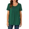 imageLYANER Womens Summer Top Scoop Neck Short Sleeve Casual Shirt Flowy Tunic Tee BlousesDark Green