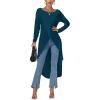 imageLYANER Womens High Low Hem Split Wrap Front Long Sleeve Tunic Long Shirt Blouse TopLake Blue