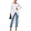imageLYANER Womens High Low Hem Split Wrap Front Long Sleeve Tunic Long Shirt Blouse TopPlain White