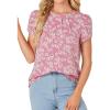 imageLYANER Womens Petal Sleeve Tops Round Neck Pleated Blouse Floral Printed Tunic ShirtsPink