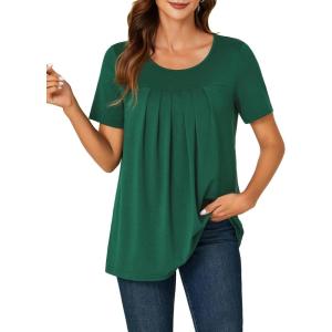 imageLYANER Womens Summer Top Scoop Neck Short Sleeve Casual Shirt Flowy Tunic Tee BlousesDark Green