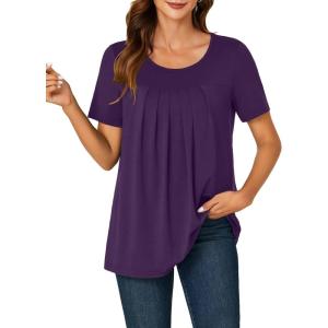 imageLYANER Womens Summer Top Scoop Neck Short Sleeve Casual Shirt Flowy Tunic Tee BlousesDark Purple