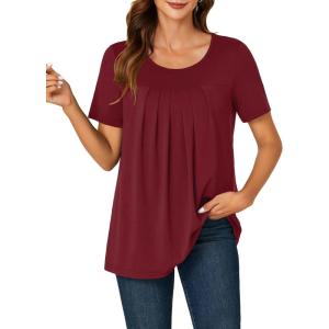 imageLYANER Womens Summer Top Scoop Neck Short Sleeve Casual Shirt Flowy Tunic Tee BlousesWine Red