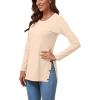 imageLYANER Womens Button Split Slit Sides Scoop Neck Long Sleeve Blouse Tunic TopBeige