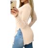 imageLYANER Womens Button Split Slit Sides Scoop Neck Long Sleeve Blouse Tunic TopBeige