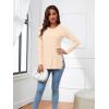 imageLYANER Womens Button Split Slit Sides Scoop Neck Long Sleeve Blouse Tunic TopBeige