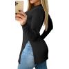 imageLYANER Womens Button Split Slit Sides Scoop Neck Long Sleeve Blouse Tunic TopBlack