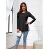 imageLYANER Womens Button Split Slit Sides Scoop Neck Long Sleeve Blouse Tunic TopBlack