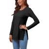 imageLYANER Womens Button Split Slit Sides Scoop Neck Long Sleeve Blouse Tunic TopBlack