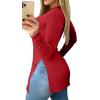 imageLYANER Womens Button Split Slit Sides Scoop Neck Long Sleeve Blouse Tunic TopBurgundy