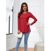 imageLYANER Womens Button Split Slit Sides Scoop Neck Long Sleeve Blouse Tunic TopBurgundy