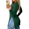 imageLYANER Womens Button Split Slit Sides Scoop Neck Long Sleeve Blouse Tunic TopDark Green