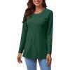imageLYANER Womens Button Split Slit Sides Scoop Neck Long Sleeve Blouse Tunic TopDark Green