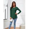 imageLYANER Womens Button Split Slit Sides Scoop Neck Long Sleeve Blouse Tunic TopDark Green