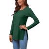 imageLYANER Womens Button Split Slit Sides Scoop Neck Long Sleeve Blouse Tunic TopDark Green