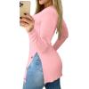 imageLYANER Womens Button Split Slit Sides Scoop Neck Long Sleeve Blouse Tunic TopLight Pink