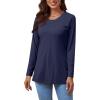 imageLYANER Womens Button Split Slit Sides Scoop Neck Long Sleeve Blouse Tunic TopNavy Blue
