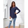imageLYANER Womens Button Split Slit Sides Scoop Neck Long Sleeve Blouse Tunic TopNavy Blue