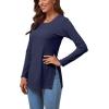imageLYANER Womens Button Split Slit Sides Scoop Neck Long Sleeve Blouse Tunic TopNavy Blue