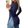 imageLYANER Womens Button Split Slit Sides Scoop Neck Long Sleeve Blouse Tunic TopNavy Blue