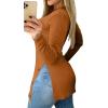 imageLYANER Womens Button Split Slit Sides Scoop Neck Long Sleeve Blouse Tunic TopPumpkin Brown