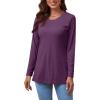imageLYANER Womens Button Split Slit Sides Scoop Neck Long Sleeve Blouse Tunic TopPurple