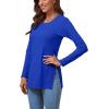 imageLYANER Womens Button Split Slit Sides Scoop Neck Long Sleeve Blouse Tunic TopRoyal Blue