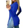 imageLYANER Womens Button Split Slit Sides Scoop Neck Long Sleeve Blouse Tunic TopRoyal Blue