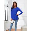 imageLYANER Womens Button Split Slit Sides Scoop Neck Long Sleeve Blouse Tunic TopRoyal Blue