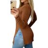 imageLYANER Womens Button Split Slit Sides Scoop Neck Long Sleeve Blouse Tunic TopSolid Camel