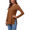 imageLYANER Womens Button Split Slit Sides Scoop Neck Long Sleeve Blouse Tunic TopSolid Camel