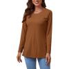 imageLYANER Womens Button Split Slit Sides Scoop Neck Long Sleeve Blouse Tunic TopSolid Camel