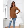 imageLYANER Womens Button Split Slit Sides Scoop Neck Long Sleeve Blouse Tunic TopSolid Camel