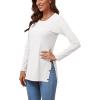 imageLYANER Womens Button Split Slit Sides Scoop Neck Long Sleeve Blouse Tunic TopSolid White