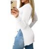 imageLYANER Womens Button Split Slit Sides Scoop Neck Long Sleeve Blouse Tunic TopSolid White