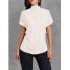 imageLYANER Womens Casual Mock Neck Ruffle Short Sleeve Summer Blouse Shirt TopBeige