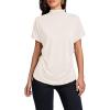 imageLYANER Womens Casual Mock Neck Ruffle Short Sleeve Summer Blouse Shirt TopBeige