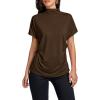 imageLYANER Womens Casual Mock Neck Ruffle Short Sleeve Summer Blouse Shirt TopDark Brown