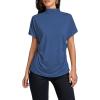 imageLYANER Womens Casual Mock Neck Ruffle Short Sleeve Summer Blouse Shirt TopDusty Blue