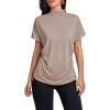 imageLYANER Womens Casual Mock Neck Ruffle Short Sleeve Summer Blouse Shirt TopKhaki